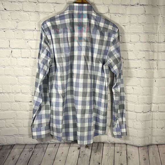 Hugo Boss Mens Slim Fit Long Sleeve Button Up Shirt Size 15 1/2 39 Purple Gray - Picture 5 of 9